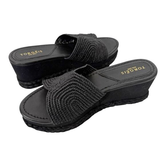 Torgeis New York Women's Ariadne Black Woven Platform Wedge Slide Sandal Size 10 - Picture 2 of 8